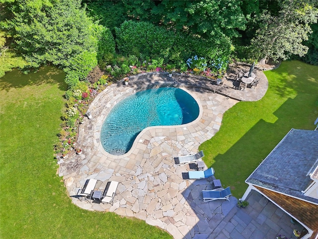 353 Split Rock Rd, Syosset, NY 11791 - swimming pool with a patio area and a lawn