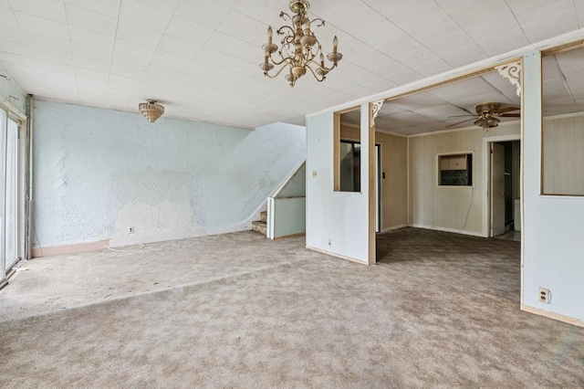 106 Montgomery Ave, Staten Island, NY 10301 - unfurnished living room with carpet floors, a ceiling fan, and stairway