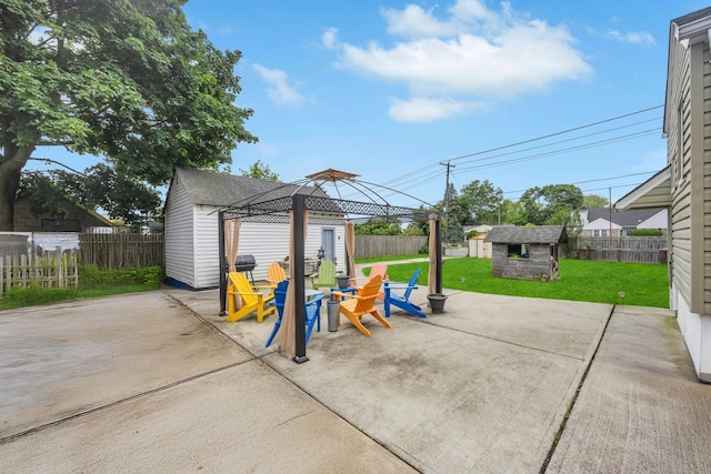 331 44th St, Lindenhurst, NY 11757 - fenced backyard with a shed, a patio area, and a gazebo