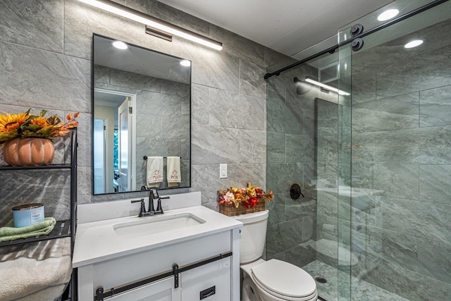 166-41 Powells Cove Blvd Unit 4B, Beechhurst, NY 11357 - bathroom with tile walls, vanity, and a stall shower