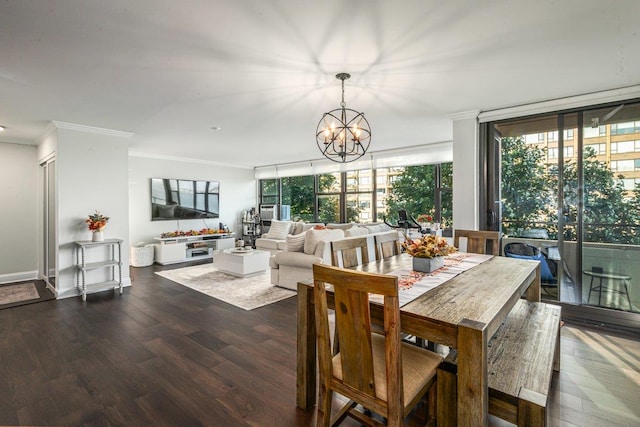 166-41 Powells Cove Blvd Unit 4B, Beechhurst, NY 11357 - dining space with ornamental molding, dark wood-style floors, healthy amount of natural light, and a chandelier