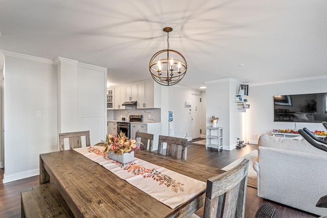 166-41 Powells Cove Blvd Unit 4B, Beechhurst, NY 11357 - dining room featuring a chandelier, dark wood-type flooring, and ornamental molding