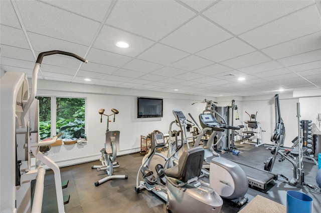 74 Woods Dr, Roslyn, NY 11576 - gym with a paneled ceiling and recessed lighting