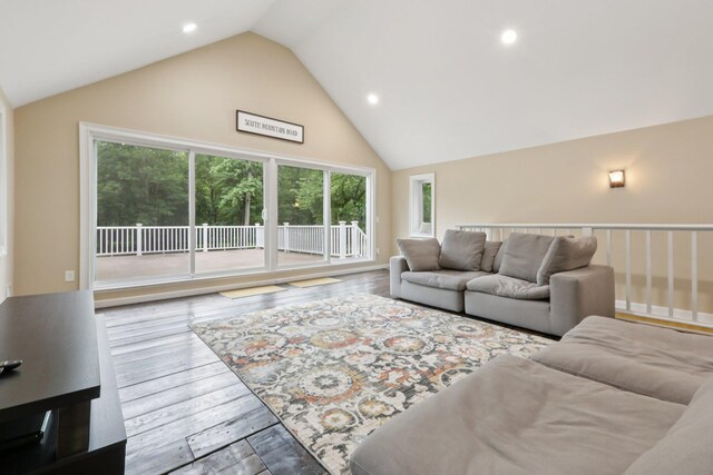 160 S Mountain Rd, New City, NY 10956 - living area featuring wood finished floors, high vaulted ceiling, and recessed lighting