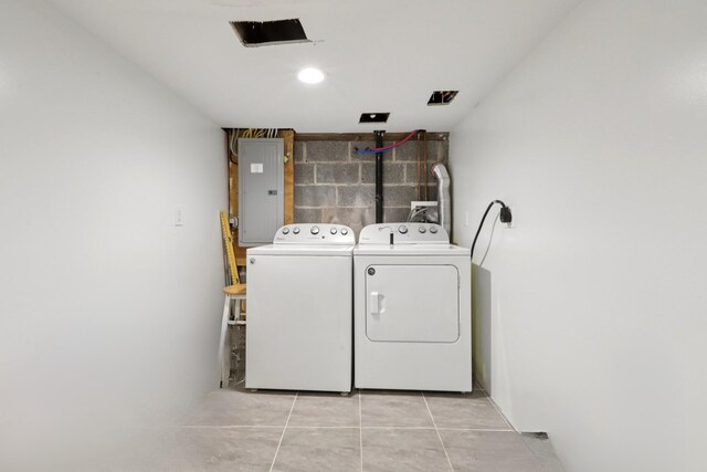 160 S Mountain Rd, New City, NY 10956 - laundry room featuring washing machine and dryer, electric panel, and light tile patterned flooring