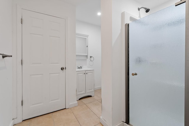 39 Knollwood Ln, Cold Spring, NY 10516 - bathroom featuring a stall shower, tile patterned flooring, and vanity