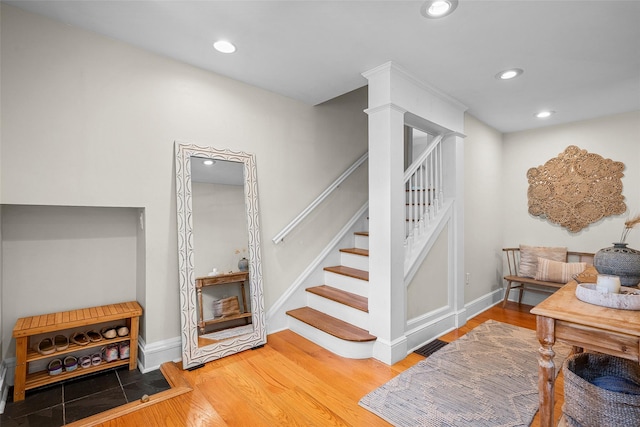 44 Kingsbury Rd, New Rochelle, NY 10804 - stairs with recessed lighting and wood finished floors