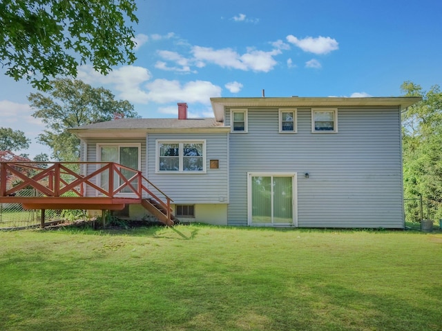 34 Crambrook Rd, New City, NY 10956 - rear view of property with a deck, a yard, a chimney, and stairway