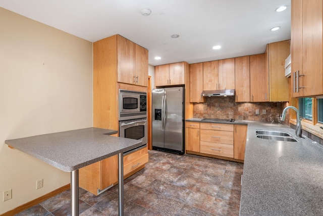 41 Colburn Dr, Poughkeepsie, NY 12603 - kitchen featuring stainless steel appliances, under cabinet range hood, backsplash, recessed lighting, and a peninsula