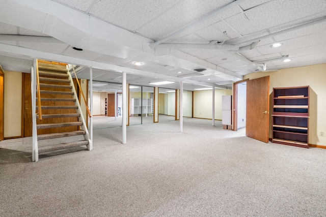 41 Colburn Dr, Poughkeepsie, NY 12603 - finished below grade area featuring carpet flooring, a drop ceiling, and stairs
