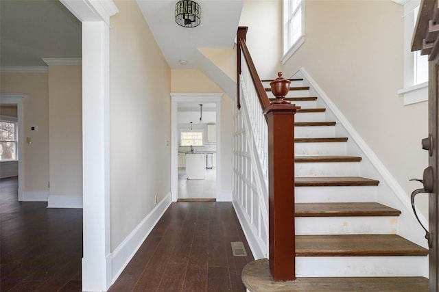32 Reservoir Dr, Millbrook, NY 12545 - stairs featuring wood finished floors and crown molding