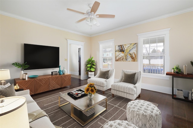 32 Reservoir Dr, Millbrook, NY 12545 - living room with ornamental molding, wood finished floors, and a ceiling fan