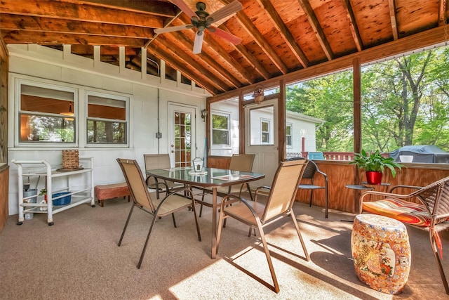 17 Woodrum Dr, Stony Point, NY 10980 - sunroom featuring lofted ceiling, outdoor dining space, ceiling fan, and plenty of natural light