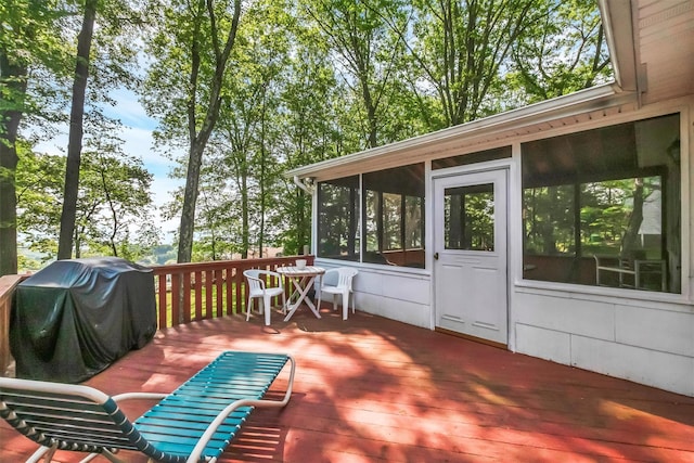 17 Woodrum Dr, Stony Point, NY 10980 - wooden deck featuring a sunroom, grilling area, and outdoor dining area
