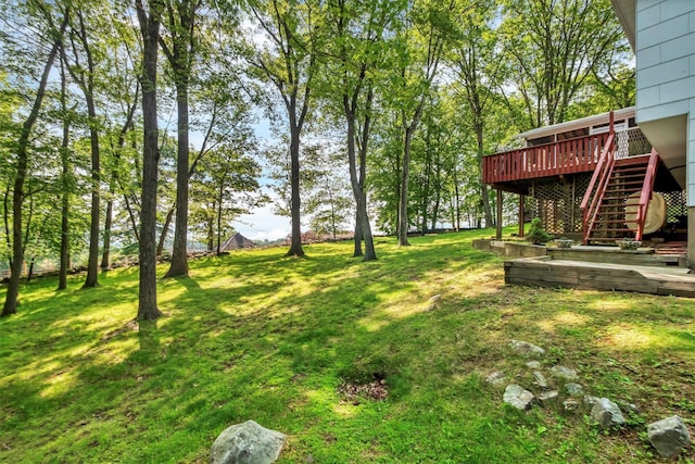 17 Woodrum Dr, Stony Point, NY 10980 - view of grassy yard featuring a wooden deck and stairway
