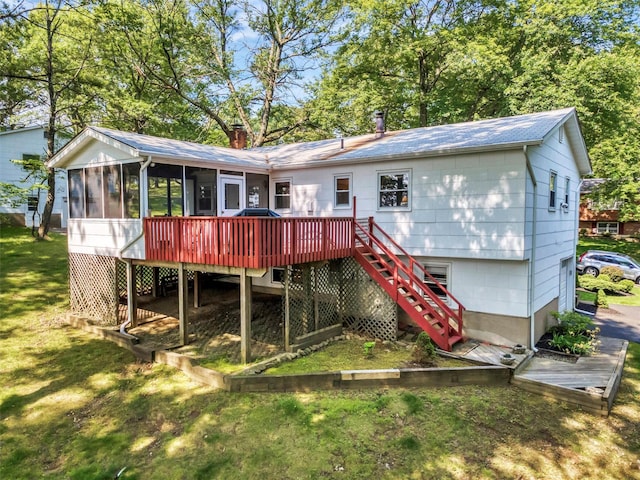17 Woodrum Dr, Stony Point, NY 10980 - rear view of house with a sunroom, stairs, and a wooden deck