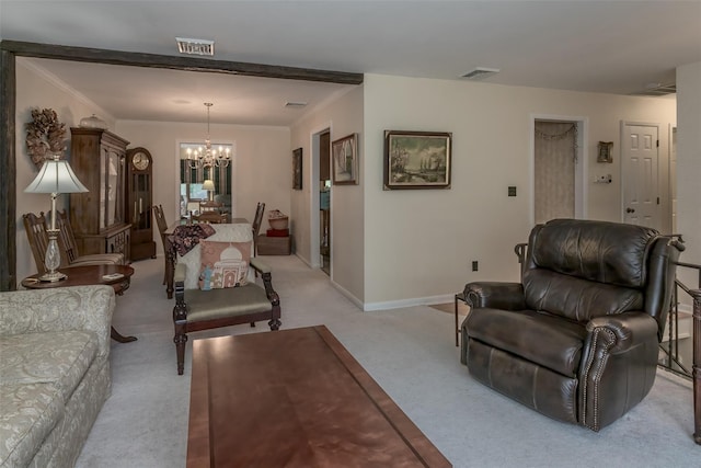 2 Valley View Cir, Warwick, NY 10990 - living area with a chandelier, light carpet, and crown molding