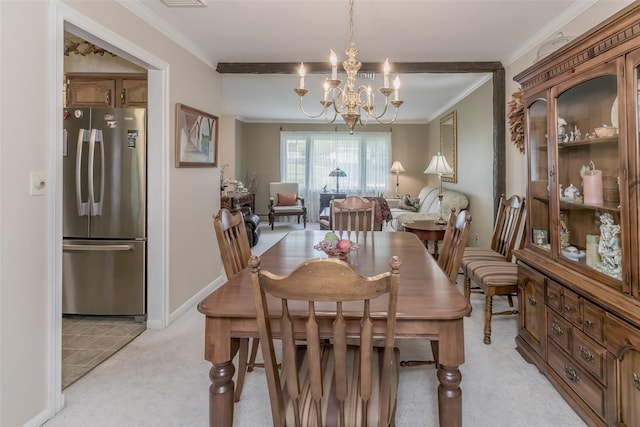 2 Valley View Cir, Warwick, NY 10990 - dining room featuring light colored carpet, a chandelier, and crown molding