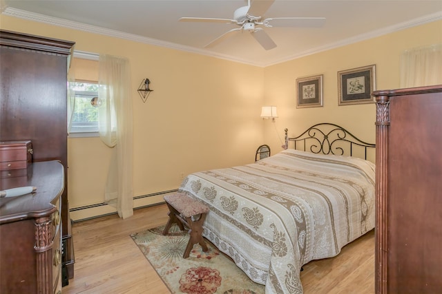 2 Valley View Cir, Warwick, NY 10990 - bedroom featuring light wood finished floors, ornamental molding, ceiling fan, and baseboard heating