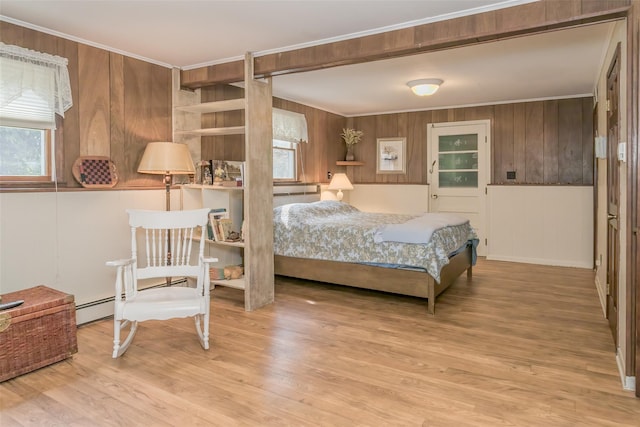 2 Valley View Cir, Warwick, NY 10990 - bedroom with wood finished floors, crown molding, wood walls, and baseboard heating