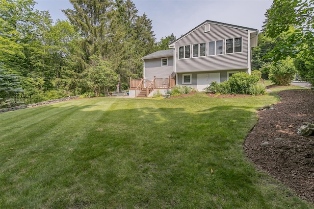 2 Valley View Cir, Warwick, NY 10990 - back of property with a yard, a wooden deck, and stairs