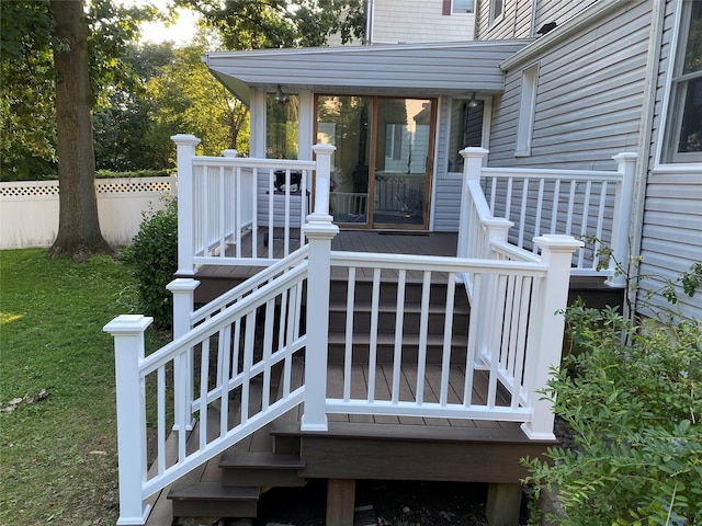 32 Beaver Hill Rd, Elmsford, NY 10523 - wooden deck featuring stairway and a lawn