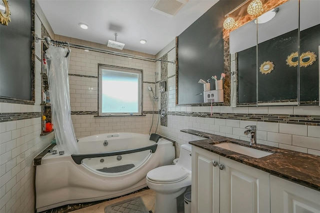 2 Janet Ln, Commack, NY 11725 - full bathroom with tile walls, a combined bath / shower with rainfall shower, and vanity