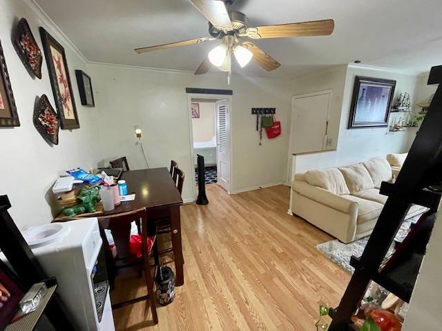 53-80 72nd Pl, Maspeth, NY 11378 - office featuring light wood-type flooring, a ceiling fan, and ornamental molding