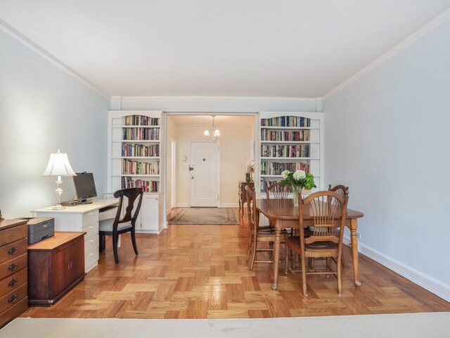 1 Midland Gdns Unit 4A, Bronxville, NY 10708 - dining space with a chandelier, ornamental molding, and an office area