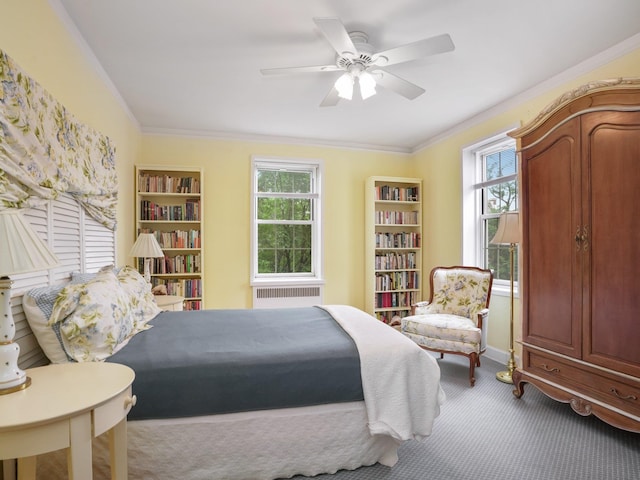 1 Midland Gdns Unit 4A, Bronxville, NY 10708 - carpeted bedroom featuring ornamental molding and ceiling fan