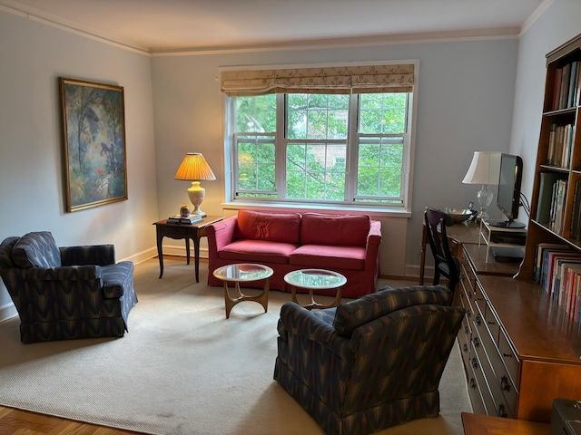 1 Midland Gdns Unit 4A, Bronxville, NY 10708 - carpeted living area featuring ornamental molding