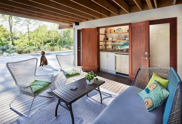34 Old Neck Rd S, Center Moriches, NY 11934 - view of patio with a sink and a wooden deck