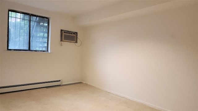 5323 82nd St, Elmhurst, NY 11373 - empty room with a baseboard heating unit, a wall mounted AC, and light colored carpet