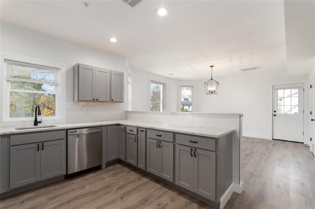 22 Forbus St, Poughkeepsie, NY 12601 - kitchen with dishwasher, gray cabinets, a peninsula, plenty of natural light, and recessed lighting