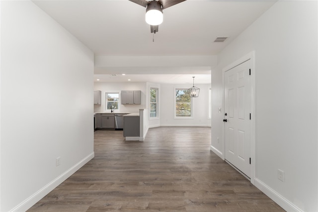22 Forbus St, Poughkeepsie, NY 12601 - corridor with a chandelier, dark wood-style flooring, and recessed lighting