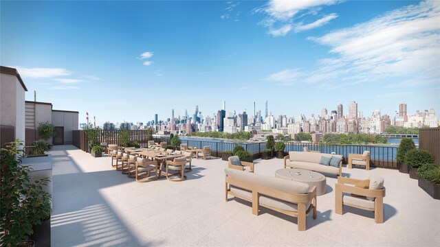 30-55 Vernon Blvd Unit 5N, Long Island City, NY 11102 - view of patio / terrace featuring a skyline view and an outdoor living space