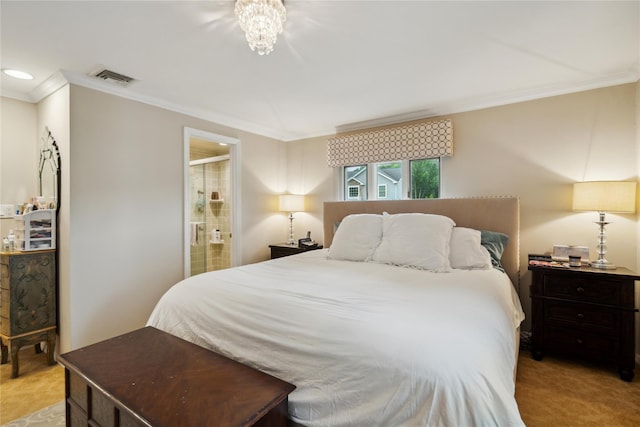 9 Elaine Pl, Plainview, NY 11803 - bedroom with carpet, crown molding, connected bathroom, and recessed lighting