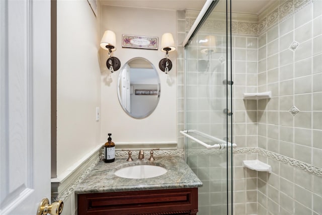 9 Elaine Pl, Plainview, NY 11803 - full bath with vanity, a stall shower, and ornamental molding