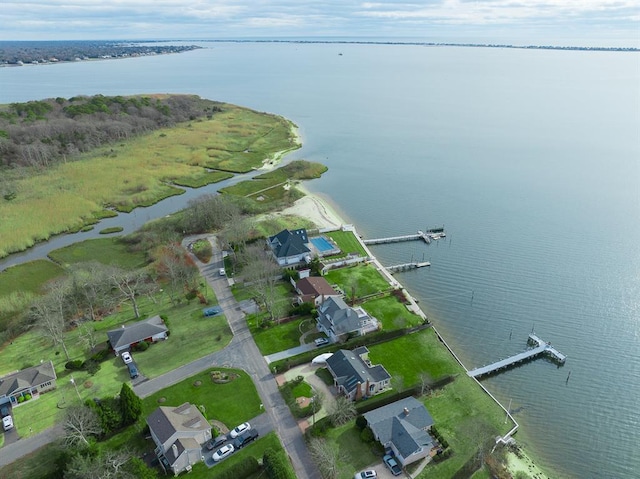 8 Bay St, East Moriches, NY 11940 - aerial overview of property's location featuring a nearby body of water