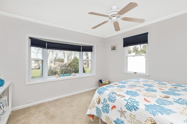 8 Bay St, East Moriches, NY 11940 - carpeted bedroom with ornamental molding, multiple windows, and ceiling fan