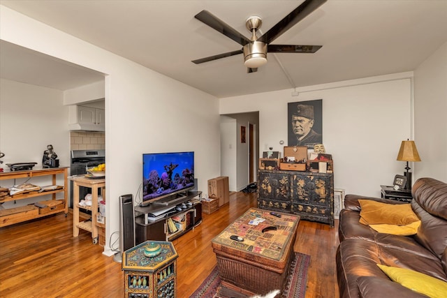 69-28 43rd Ave, Woodside, NY 11377 - living area with a ceiling fan and wood finished floors