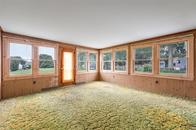 3000 Pequash Ave, Cutchogue, NY 11935 - unfurnished sunroom with carpet floors, plenty of natural light, and wood walls