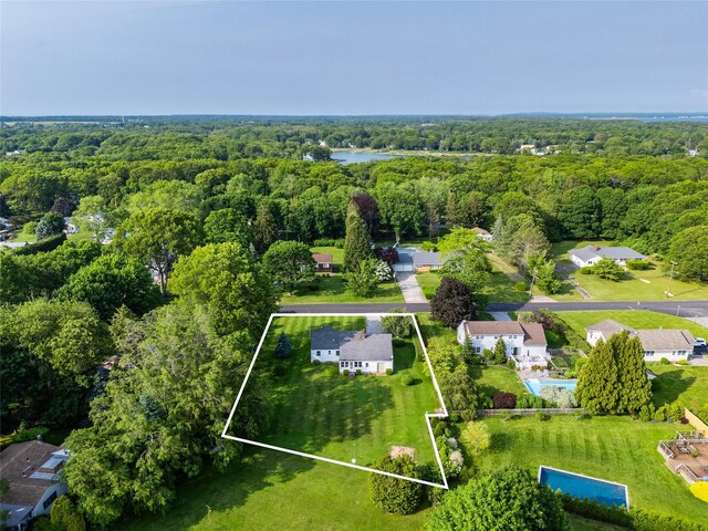 3000 Pequash Ave, Cutchogue, NY 11935 - aerial view of property and surrounding area featuring property parcel outlined and a large body of water