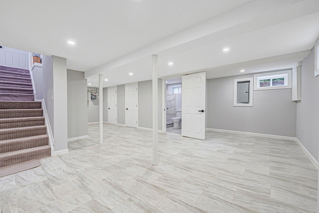 139 Jean Ave, Hempstead, NY 11550 - basement with stairway, recessed lighting, and healthy amount of natural light