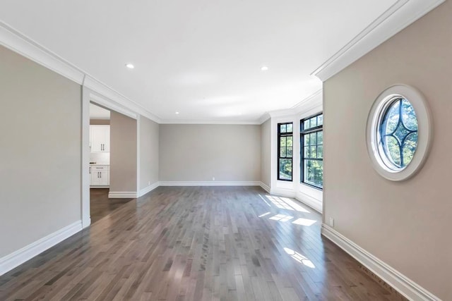 589 Old Bridge Rd, Northport, NY 11768 - empty room featuring crown molding, dark wood-style floors, and recessed lighting