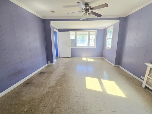 33 Thorne Ave, Hempstead, NY 11550 - empty room featuring ornamental molding, ceiling fan, and tile patterned floors