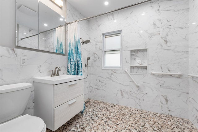 48-67 187th St, Fresh Meadows, NY 11365 - full bath with tiled shower, vanity, and tile walls