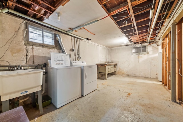 48-67 187th St, Fresh Meadows, NY 11365 - below grade area featuring washer and clothes dryer and a sink