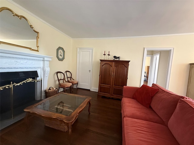 1273 N Ave Unit 4F-5, New Rochelle, NY 10804 - living area with crown molding, wood finished floors, and a fireplace