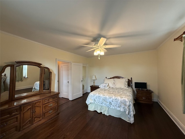 1273 N Ave Unit 4F-5, New Rochelle, NY 10804 - bedroom with dark wood-style flooring, ornamental molding, and ceiling fan